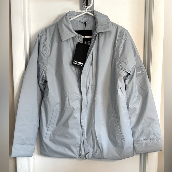 NWT RAINS Fuse Overshirt Sky Blue Light Waterproof Zip Rain Jacket XS - Picture 1 of 13